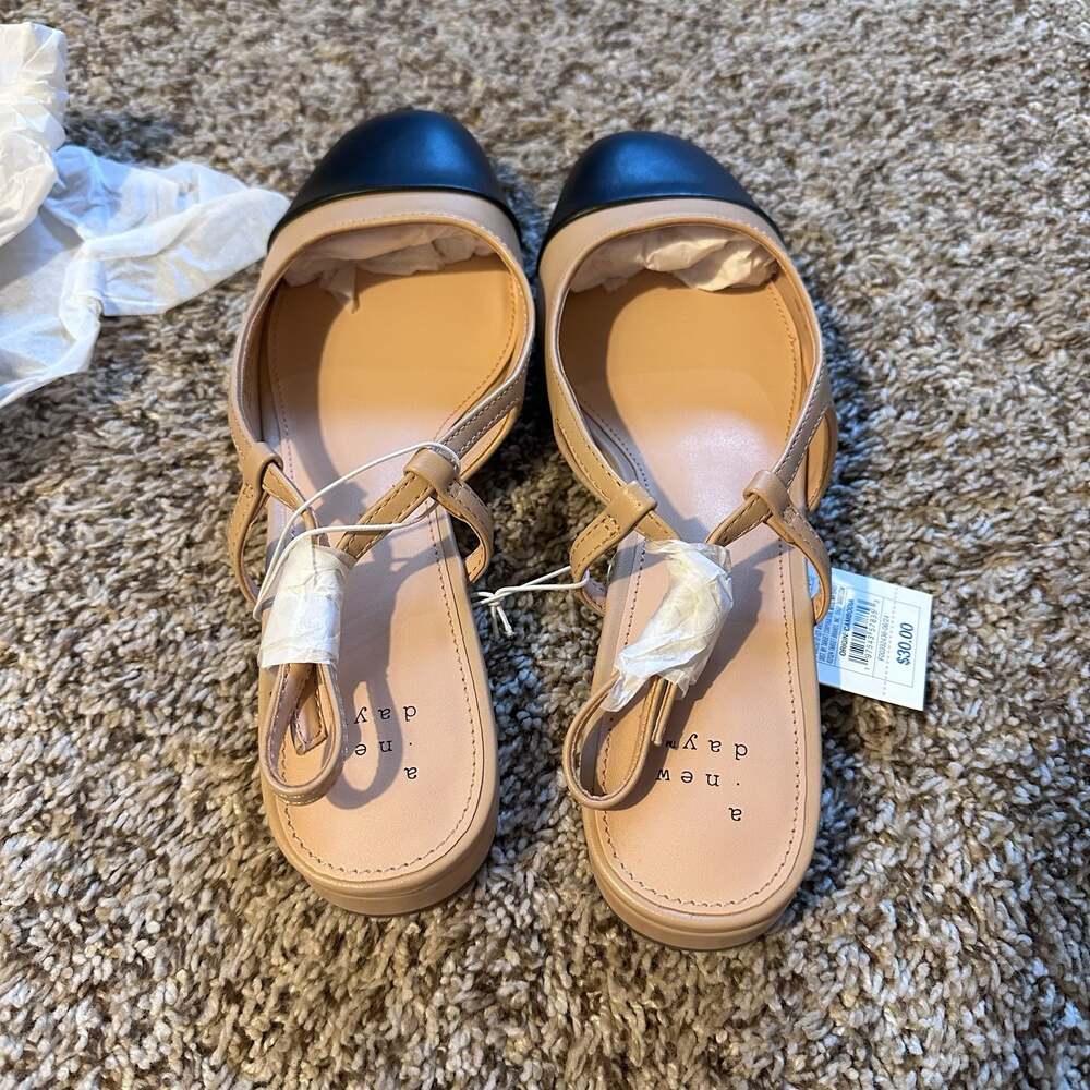 A New Day Maxine Slingback Flats Tan/Black Size 8 - Picture 2 of 4